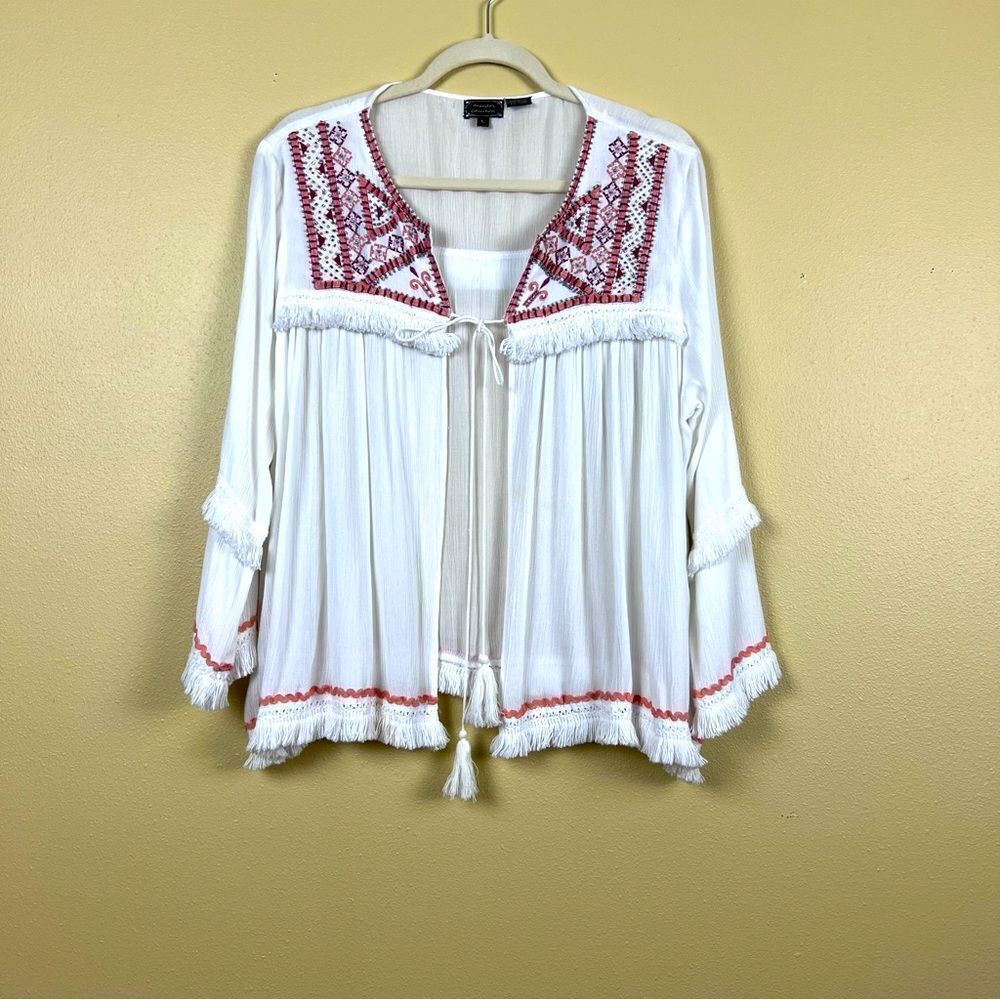 Amandas Collection Rayon White Red Top Jacket Kimono Size L